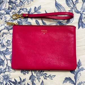 Fossil 5”x7” pink leather wristlet